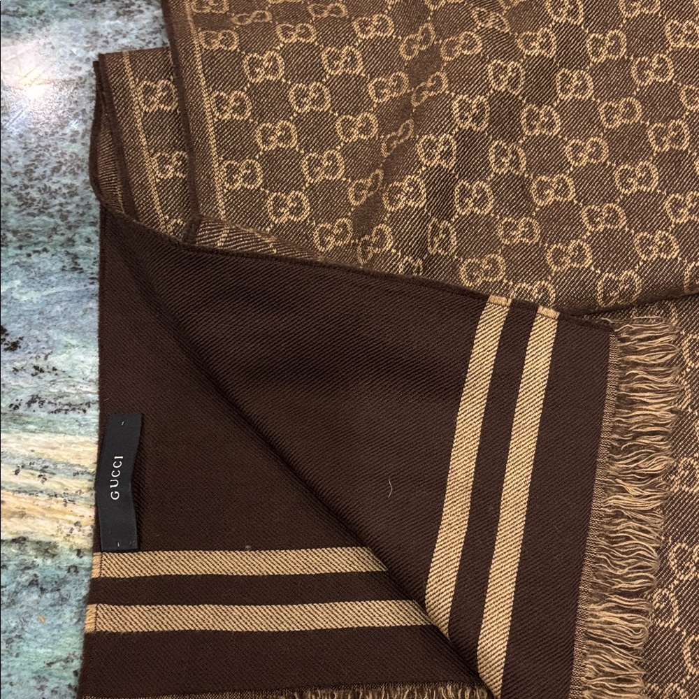Gucci Brown GG Stripe Wool-Blend Scarf